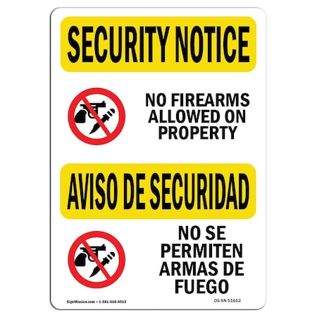 Signmission OSHA Security Sign, 10" H, 14" W, Aluminum, No Guns Allowed Bilingual, Landscape, SN-A-1014-L-11612 OS-SN-A-1014-L-11612